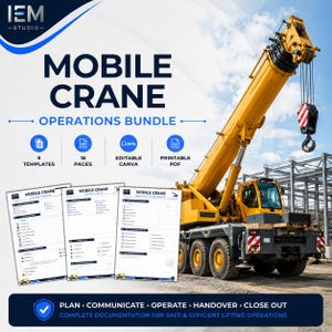 Mobile Crane Operations Bundle, 9 Templates 18 Pages, Lift Plan, Crane Safety Forms, Permit to Work, Editable Canva PDF
