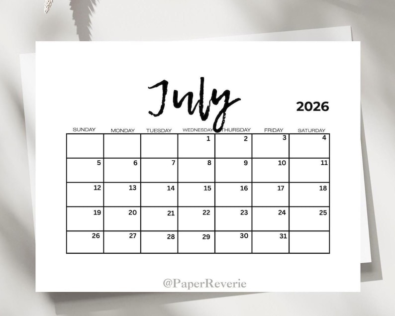 Printable July 2026 Minimalist Calendar | Clean Monthly Planner PDF ...