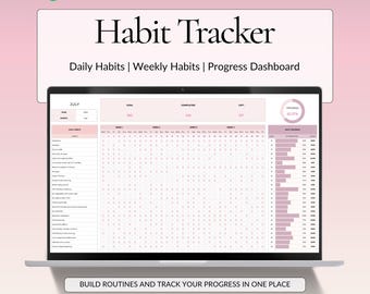 Gewohnheitstracker für Google Sheets, monatliche Gewohnheitstracker-Tabelle, Tagesplaner, Zielverfolgung & Fortschritts-Dashboard
