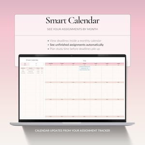 Smart calendar for assignment deadlines in Google Sheets, showing unfinished homework and due dates by month.