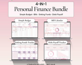 Personal finance Spreadsheet Bundle Google Sheets, 4-in-1 Budget planner template : Bill Calendar, Sinking Funds, Debt Payoff Tracker