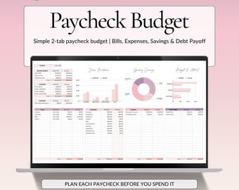 Paycheck Budget Spreadsheet Google Sheets Template, Simple Budget by Paycheck Planner, Weekly Biweekly Budget, Expense Tracker