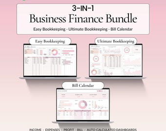 Business Finance Bundle for Google Sheets, Small Business Bookkeeping, Income Expense Tracker, Bill Calendar