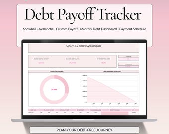 Debt Payoff Tracker Tabelle Google Sheets Vorlage, Schneeball Lawinenplaner, Zahlungsplan, schuldenfreies Dashboard