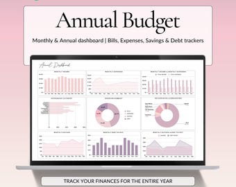 Annual Budget Spreadsheet Google Sheets Template, 12 Month Budget Planner, Yearly Financial Planner, Expense Savings Debt Tracker