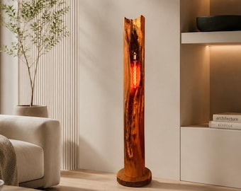 Lámpara de pie artesanal de madera de teca / Estilo madera flotante orgánica, decoración Wabi Sabi