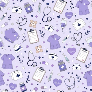 Sjuksköterska sömlöst mönster PNG | Digitalt omvårdnadspapper | Medicinskt sömlöst mönster | Sublimeringsdesign för sjukvård