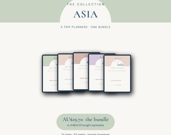 Asia Travel Planner Bundle | 5 Printable & GoodNotes Itineraries | Vietnam Thailand Bali Korea India | Hyperlinked PDF