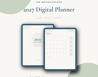 2027 Digital Planner | Hyperlinked GoodNotes iPad Planner | Monday Start Dated Weekly Monthly | Minimalist Pastel Printable