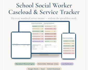 Schoolmaatschappelijk werker: planner en caseload-tracker | IEP-servicenotulen, 504-plannen, huisbezoeken, aanwezigheid, verwijzingslogboek | Sheets, Excel