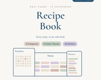 Digital Recipe Book for GoodNotes | Hyperlinked Recipe Organizer & Meal Planner | 600+ Pages · 5 Colours | Printable A4 + Letter | iPad