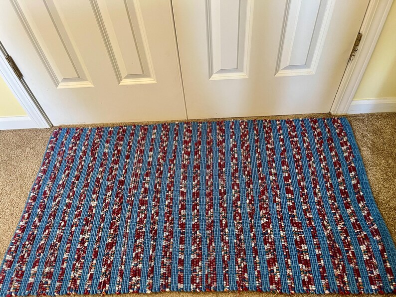 Handwoven Red White and Blue Rag Rug - Etsy