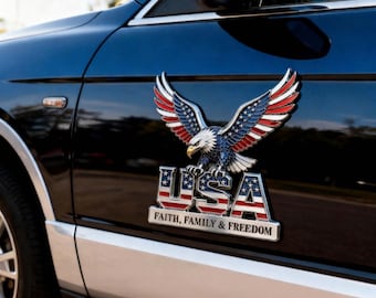 American Eagle Truck Emblem,Faith Family Freedom Car Decal,Patriotic USA Flag Auto Badge,Metal Vehicle Accessory,Veterans Day Gift for Men