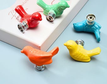 Keramik Vogel Möbelknauf, niedlicher Tier Schubladenknauf für Kinderzimmer