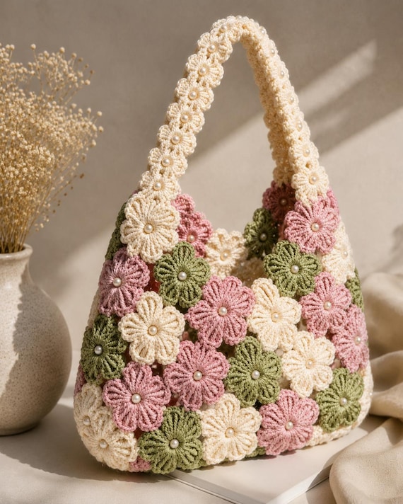 Crochet Flower Bag Pattern PDF | Crochet Tote Bag Pattern | Floral Crochet Shoulder Bag | Crochet Purse Pattern | Granny Square Bag Tutorial