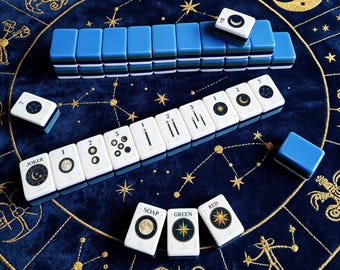 Celestial Zodiac Mahjong Set, Custom UV Printed Acrylic American Mahjong Tiles, Astrology Moon Phase Gift
