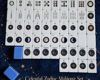 Celestial Zodiac Mahjong Set, Custom UV Printed Acrylic American Mahjong Tiles, Astrology Moon Phase 152 or 160 Tile Set