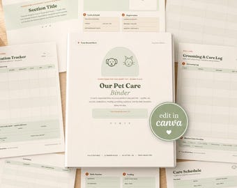 Tierpflege Sammelmappe Printable | Bearbeitbare Canva Vorlage | Hund & Katze Gesundheit Unterlagen Organizer | Impfung, Medikamente, Fütterungs-Tracker
