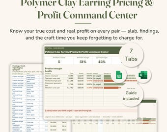 Preiskalkulator für Ohrringe aus Polymerclay, Gewinnübersicht für Schmuckhersteller, Kostenverfolgung pro Paar, Excel- und Google-Sheets-Dashboard