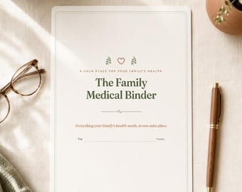 Familie Medizinische Sammelmappe zum ausdrucken, Organisieren von Gesundheitsakten, Medikation & Impfpassage, Terminkalender, PDF US Letter A4