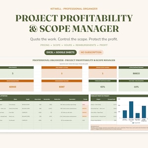 Professional Organizer Business Spreadsheet, Project Pricing and Scope Tracker, Session Hours & Profitability Manager, Excel Google Sheets