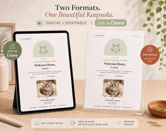 Neuer Katzen Kalender Printable | Bearbeitbare Canva Vorlage | Kätzchen Checkliste im ersten Jahr | Neuer Katzenbesitzer Impf- & Litter Tracker