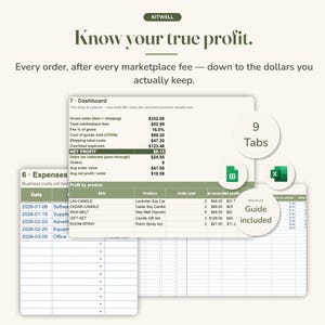 Etsy Seller Bookkeeping Spreadsheet for Excel & Google Sheets | Small Shop Profit and Fee Tracker with COGS, Sales Tax Payout Reconciliation