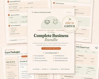 Pet Sitting Business Bundle | Editable Canva + Printable PDF | Complete Pet Sitter Forms Kit: Contract, Intake & Rate Card