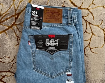 Levi's 501 Original Light Blue Cotton Straight Fit Jeans Button Fly