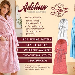 Adelina Hooded Bathrobe Sewing Pattern | Unisex PDF Robe (A4 Printable)