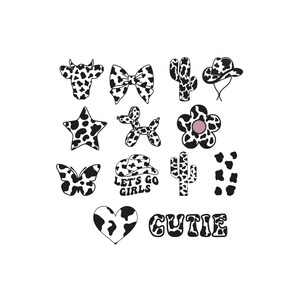 Cow Print Icons Embroidery, Mini Cow Print Symbol Design, Cow head, star, cactus, butterfly, heart, hat, Machine Embroidery files, 8 Inches