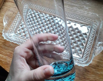 Turquoise and black 12 oz glass