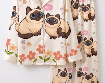 Family Matching Pajamas, Kawaii Cat Sleepwear, Cat Lover Gift
