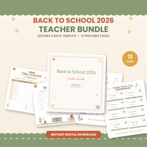 Back to School 2026 Teacher Bundle Editable Canva Template, Classroom Printable Set, Seating Chart, Name Tags, Homework Tracker