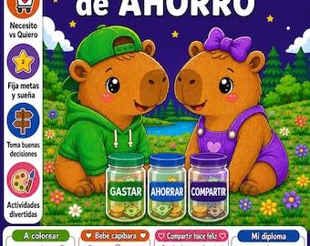 Coco and Lila: First Lessons in Saving | Capybara Activity Book | Children 4-6 years old | PDF in Spanish