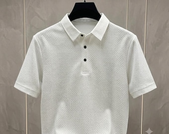 Men's Business Casual Polo Shirt, Short Sleeve Golf Shirt, Breathable Button Down Summer Top, Floral Design Tee, Gift for Him Dad