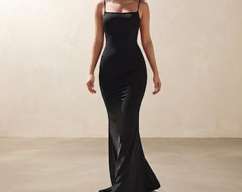 Satin Slip Maxi Dress Women, Backless Bodycon Spaghetti Strap Dress, Y2K Elegant Evening Party Gown, Date Night Clubwear, Gift for Her
