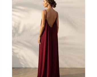 Strapless Backless Maxi Dress, Plus Size Loose Summer Dress, Beach Cover Up, Vacation Dress, Loungewear Sleepwear, Boho Nightgown Women