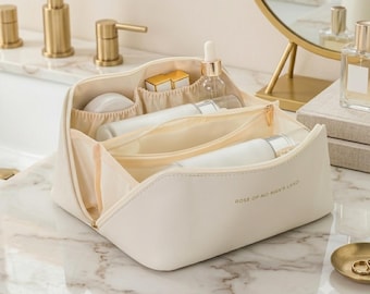 Makeup Organizer Bag, Travel Cosmetic Case with Compartments, Large Toiletry Bag, Waterproof Zipper Pouch for Women, Gift for Her