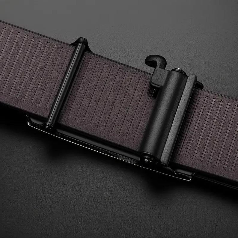 Men's Leather Belt Automatic Buckle, PU Dress Belt for Business Casual Work Party, Slim Fashion Waist Belt, Gift for Him Dad image 10