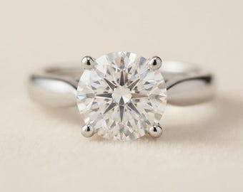 Dainty CZ Solitaire Ring Women, Round Cubic Zirconia Promise Ring, Silver Minimalist Engagement Wedding Band, Stacking Ring