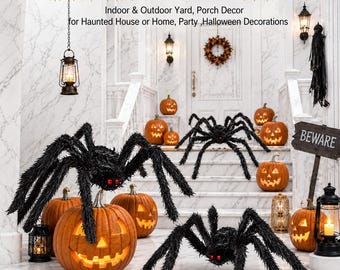 Giant Halloween Spider Decoration, Scary Creepy Outdoor Yard Prop, Haunted House Porch Garden Decor, Spooky Halloween Party Trick or Treat