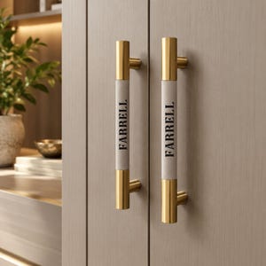 Solid Brass Leather Wardrobe Pull: Modern Minimalist Drawer Knob, Cabinet Cupboard Handle