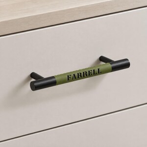 Matte Solid Brass Leather Drawer Pull: Minimalist Cabinet Door Knob, Furniture Handle