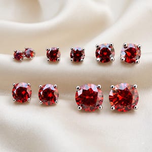 Ruby Red Moissanite Stud Earrings, 925 Sterling Silver Screw Backs