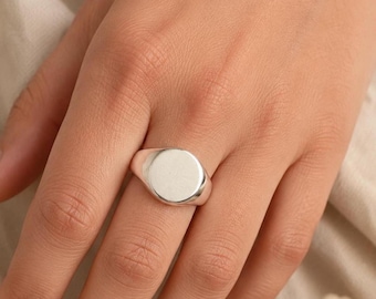Bague chevalière en argent massif 925, bague ronde minimaliste faite à la main, bijou classique pour homme