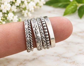 6-teiliges Ring-Set aus 925er Sterlingsilber, handgefertigte Stapelringe für Damen, Silberschmuck