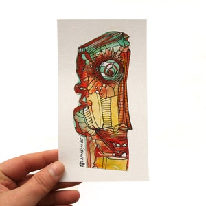 Abstract Face Mini Art: Colorful Watercolor Illustration by 99heads