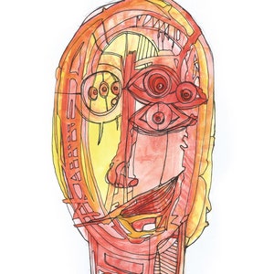 Abstract man face, Original art illustration, Colorful face illustration , Crazy face art, Modern wall art, Abstract head art, by 99heads