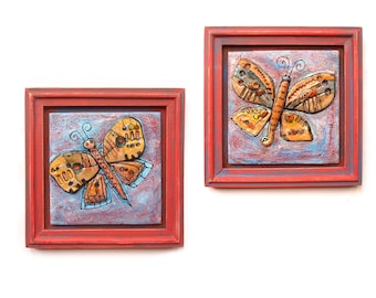 Art butterfly sculptures, Set of 2 Ceramic butterfly, Colorful butterfly, Small butterfly, Wall fish butterfly,  Abstract butterfly